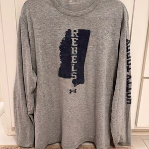 Under Armour Gray Ole Miss Loose Fit Long Sleeve Shirt Size L